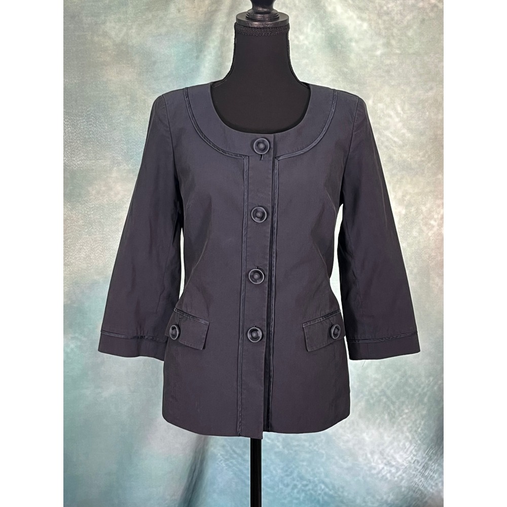 Doncaster Collection Charcoal Grey Silk Trim Button Up 3/4‎ Sleeve Jacket Size 4